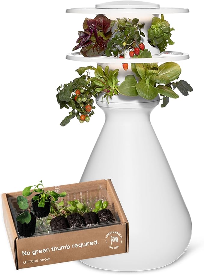 Farmstand Starter Kit with Glow Rings and 12 Seedling Credits | Tiny Hydroponic Growing System Kit | Vertical Garden Planter Tower | 3ft 8in Tall-PawvioPets