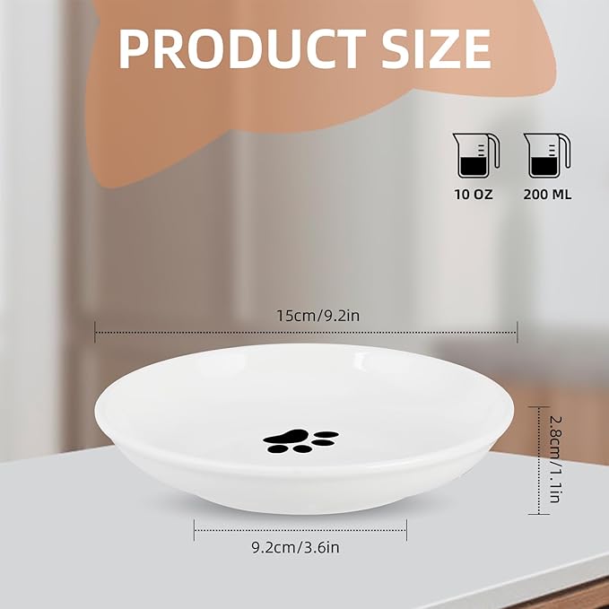 6 Pack Cat Food Bowl, Ceramic Cat Bowls, Anti Whisker Fatigue Cats Bowl Set,5.5 Inches Shallow Wide Kitten Plates for Food and Water (Cat's Paw Style)-PawvioPets