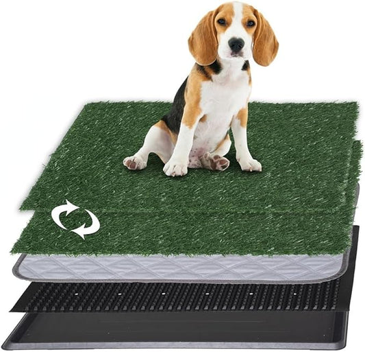 Artificial Grass Dog Grass Pad with Tray, Reusable Pet Urinal Pads for Training, 4 Layers Washable Bathroom Balcony Indoor Dog Potty (L-20×30")-PawvioPets