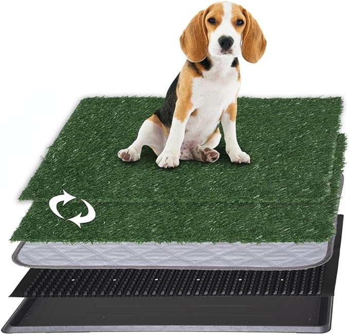 Artificial Grass Dog Grass Pad with Tray, Reusable Pet Urinal Pads for Training, 4 Layers Washable Bathroom Balcony Indoor Dog Potty (M-20×25")-PawvioPets