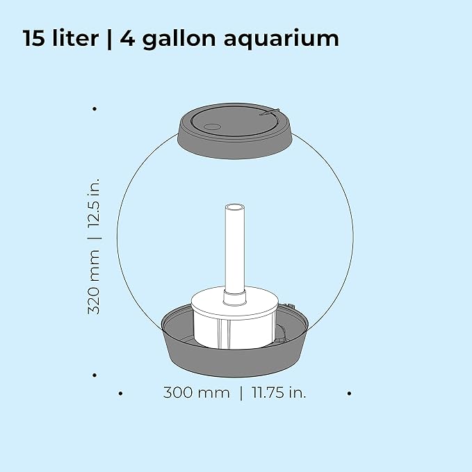 biOrb Classic 15 Acrylic 4-Gallon Aquarium with White LED Lights Modern Compact Tank for Tabletop or Desktop Display, Silver-Trimmed Tank-PawvioPets