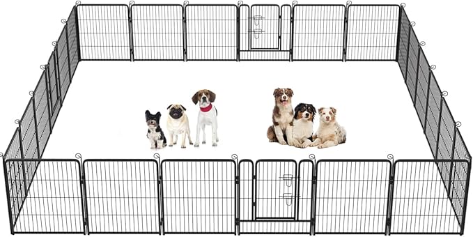BestPet Dog Playpen Indoor 32 inch 24 Panels Metal Dog Pen Pet Dog Fence Outdoor Exercise Pen with Doors,Pet Puppy Playpen for RV Camping Yard, Black-PawvioPets