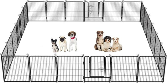 BestPet Dog Playpen Indoor 32 inch 24 Panels Metal Dog Pen Pet Dog Fence Outdoor Exercise Pen with Doors,Pet Puppy Playpen for RV Camping Yard, Black-PawvioPets