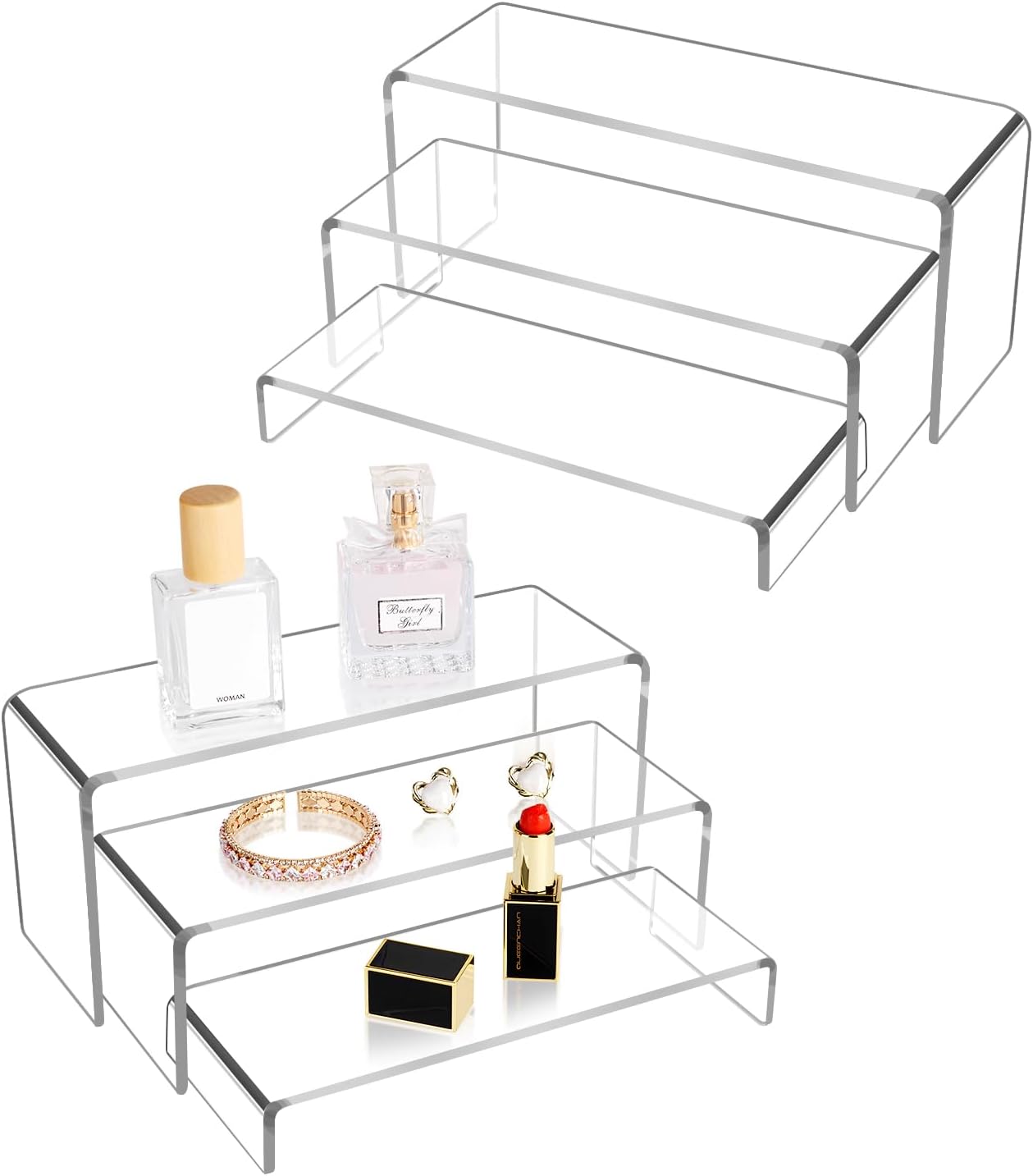 Acrylic Display Risers, 6pcs Clear Display Stand Rectangular Stands Showcase Collectibles Display Shelf for Dessert Cupcake Figures Jewelry Perfume(Clear-6pcs)