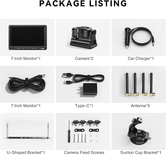 eRapta Magnetic Wireless Backup Camera Kit with HD1080P 7” DVR Monitor, Dual RV/Trailer/Truck/Tractor Cameras Wireless System, No Wiring, 9600mAh Rechargeable Battery, IR Night Vision-ACT702-PawvioPets