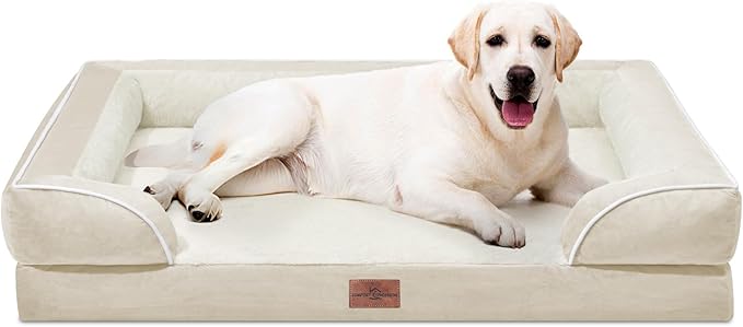 Comfort Expression Orthopedic Jumbo Dog Beds Waterproof, Extra Large Dog Beds Jumbo Breed, PV Washable Pet Sofa Couch with Removable Cover & Non-Slip Bottom(Beige)-PawvioPets