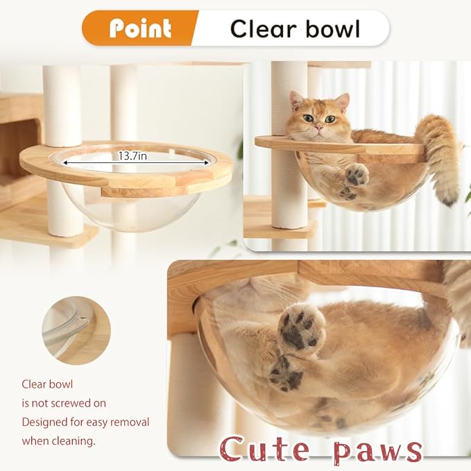 74.8" Wooden Cat Tree Tower for Large Cats, Multi-Level Cat Climbing Furniture with Scratching Posts, Cat Condo & Hammock, Natural Wood Cat Activity Center (White)-PawvioPets