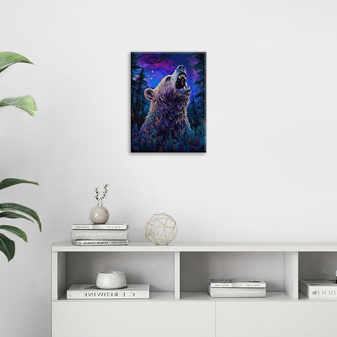 Bear Forest Wall Art Canvas Fantastic Animal Wall Decor Prints Framed Painting Pictures Gifts Artwork for Bathroom Kitchen 16"x20"-PawvioPets
