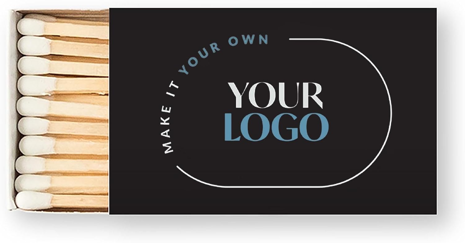 Weddingstar Matchboxes with Custom Printed Stickers for Corporate Gift - Your Business Logo - Pack of 50 Black