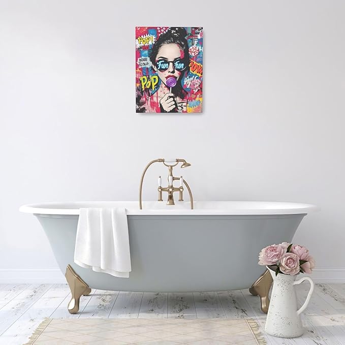 Fashion Women Wall Art Glam Modern Artwork for Girls Banksy Street Graffiti Pop Art Canvas Pictures Painting Print Framed Decorations Gifts for Bedroom Living Room Office 16"x20"-PawvioPets