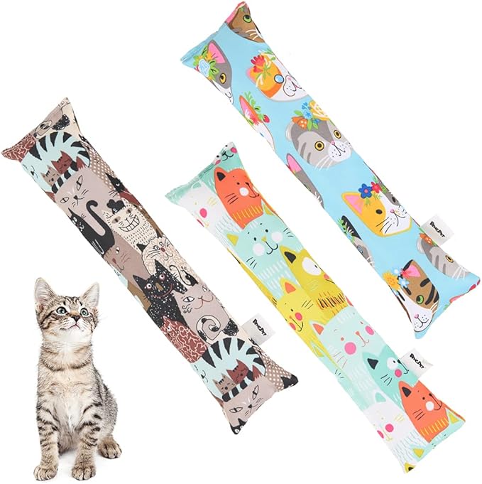 BINGPET 3 Pcs Catnip Toy Cat Kicker Toys, Durable and Bite Resistant Cat Chew Toy, Filled with Natural Catnip, Indoor Kitty Kick Pillow Toy with Cute Printing-PawvioPets