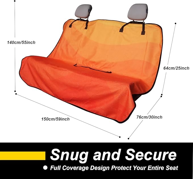 Back Seat Cover for Car Trucks Van SUV,Waterproof Rear Bench Towel Seat Covers for Dogs and Kids,Automotive Backseat Protector (Orange)-PawvioPets