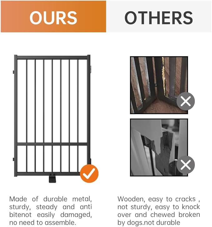 Full Metal Freestanding Dog Gate with Door, 32''Height Foldable Pet Dog Fence for Indoor & Outdoor, 6 Panels Extra Wide Free Standing TallDog Gates for Doorways,House,Stairs,Porch,Deck,Yard-PawvioPets