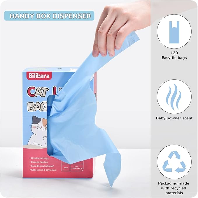 Cat Litter Bags, 120 Count, Ultra Thick, Scented, Leak-Proof, Disposable, 15 Liters Capacity-PawvioPets
