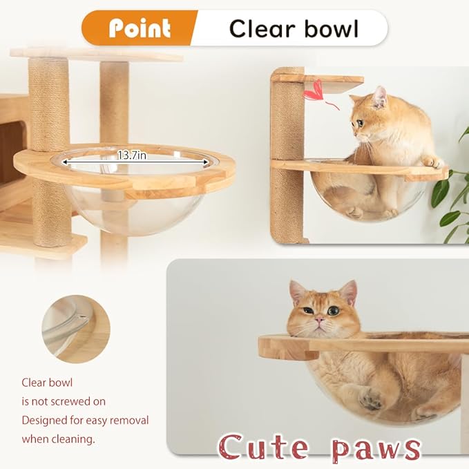 74.8" Wooden Cat Tree Tower for Large Cats, Multi-Level Cat Climbing Furniture with Scratching Posts, Cat Condo & Hammock, Natural Wood Cat Activity Center (Brown)-PawvioPets