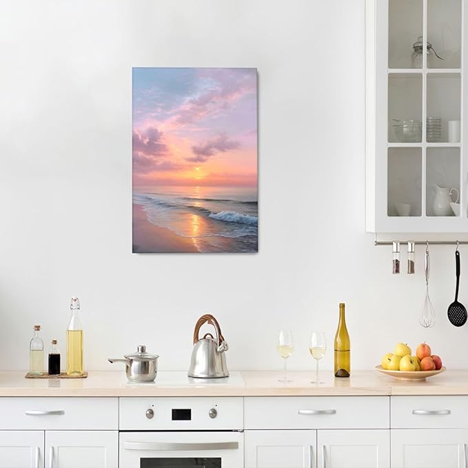 Beach Sunset Wall Art Ocean Coastal Scenery Wall Decor Seascape Picture Canvas Landscape Painting Print Framed Artwork Decorations for Living Room Office Bedroom Kitchen 16"x24"-PawvioPets