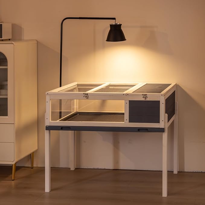 BIRASIL Wood Tortoise House, Indoor Turtle Habitat Reptile Cage, Tortoises Enclosure for Small Animals Lizards Hamster-PawvioPets