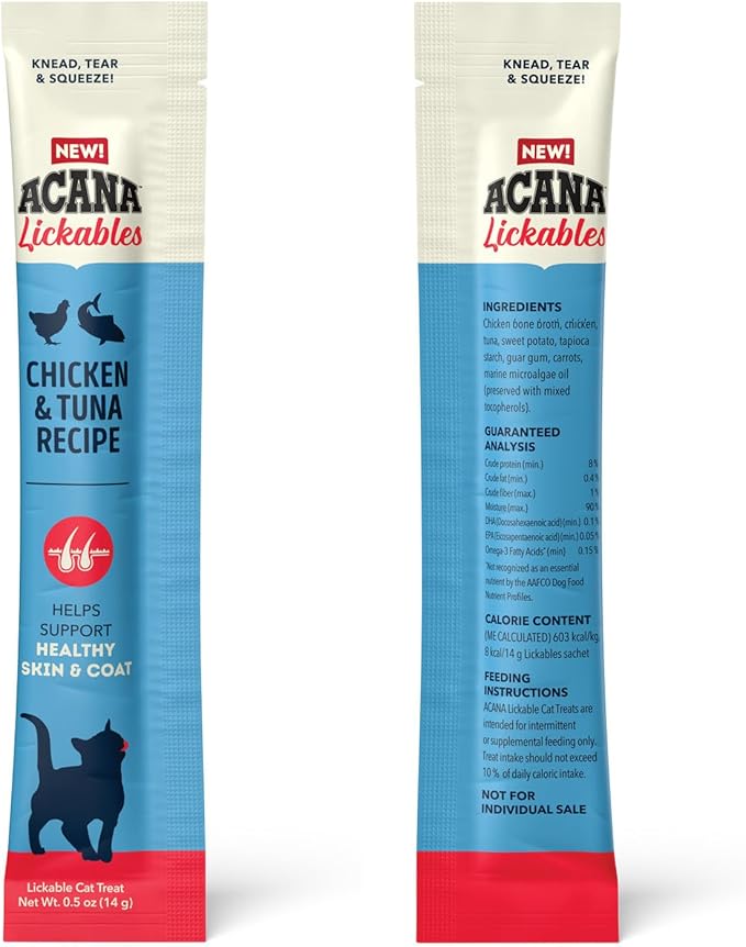 ACANA Lickables Cat Treats Chicken & Tuna Recipe .5oz Tubes (5 Count)-PawvioPets