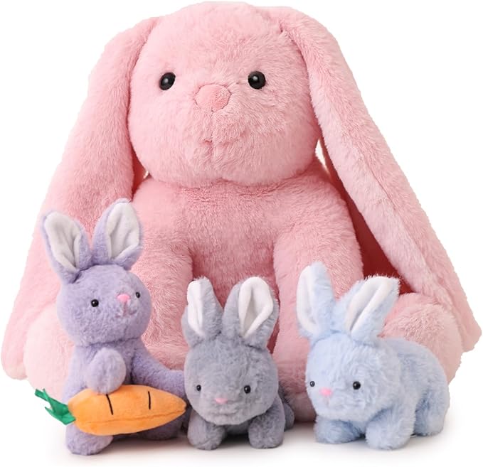 5 Pieces Rabbit Stuffed Animals for Girls,1 Mommy Rabbit with 4 Babies,Plush Bunny Stuffed Toy Gifts for Kids Children 3 4 5 6 7 8 9 Years,Soft Stuffed Bunny for Christmas,Birthday,Party Decorations-PawvioPets
