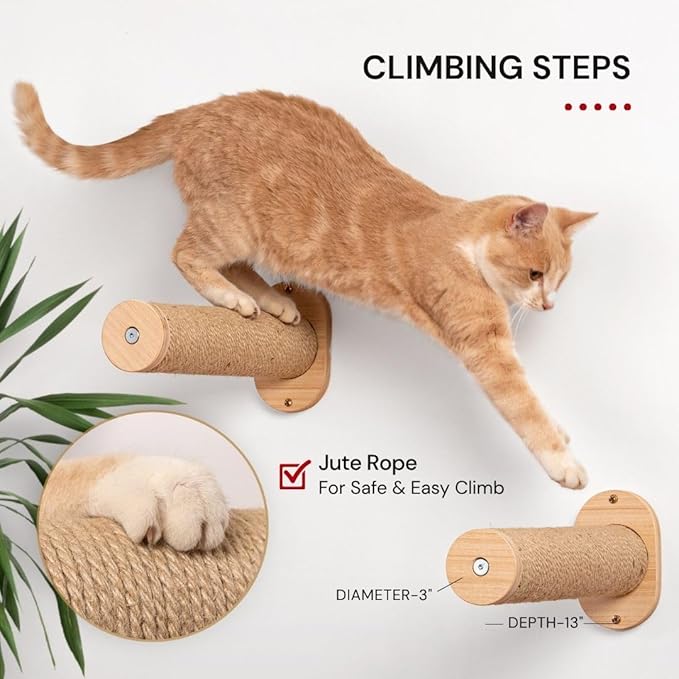7 Ruby Road Cat Hammock Wall Mounted Shelf with Two Steps Set - Wall Shelves and Perches for Sleeping, Playing, Climbing and Lounging - Modern Cat Bed & Furniture for Indoor and Large Cats or Kitty-PawvioPets