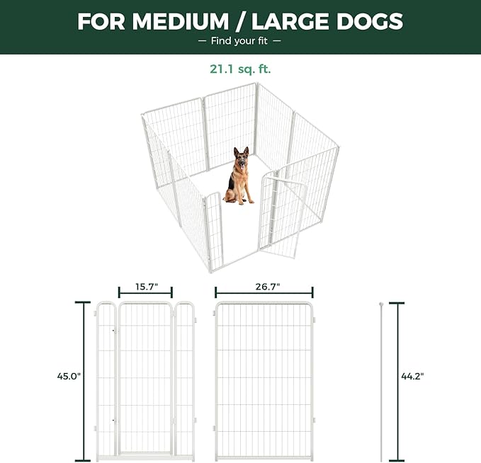 FXW Homeplus Unleashed Indoor Dog Playpen - Stress-Free and Safe Play, Heavy Duty 45 Inch 8 Wire Panels Dog Pen for Large Dogs, White│Patented-PawvioPets