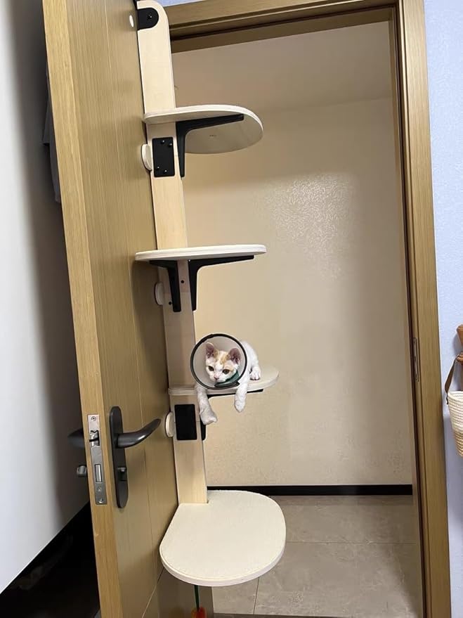 Door Hanging Cat Shelf, Multi Level Door Hanging Cat, Cat Tree Door Hanger Mounted Cat Shelves Cat Ladder, 4-Levels Over Door Cat Climber for Indoor Cats-PawvioPets