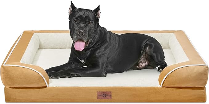 Comfort Expression XXL Orthopedic Dog Bed, Waterproof Dog Beds for Extra Large Dogs, Washable Pet Sofa Couch with Removable Cover & Non-Slip Bottom(XX-Large,Khaki)-PawvioPets