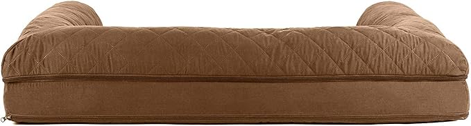 Furhaven Cooling Gel Dog Bed for Large Dogs w/ Removable Bolsters & Washable Cover, For Dogs Up to 95 lbs - Quilted Sofa - Toasted Brown, Jumbo/XL-PawvioPets