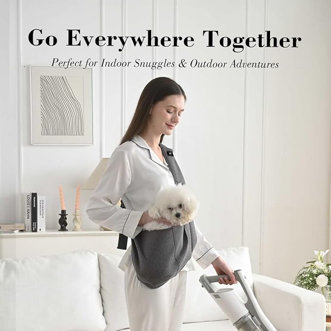 Dog & Cat Carrier Sling, Adjustable Soft Padded Shoulder Puppy Carrier, Hands-Free Dog Carrier Bag with Double Safety Buckles Premium Material for Outdoor Travel (Dark Gray, L)-PawvioPets