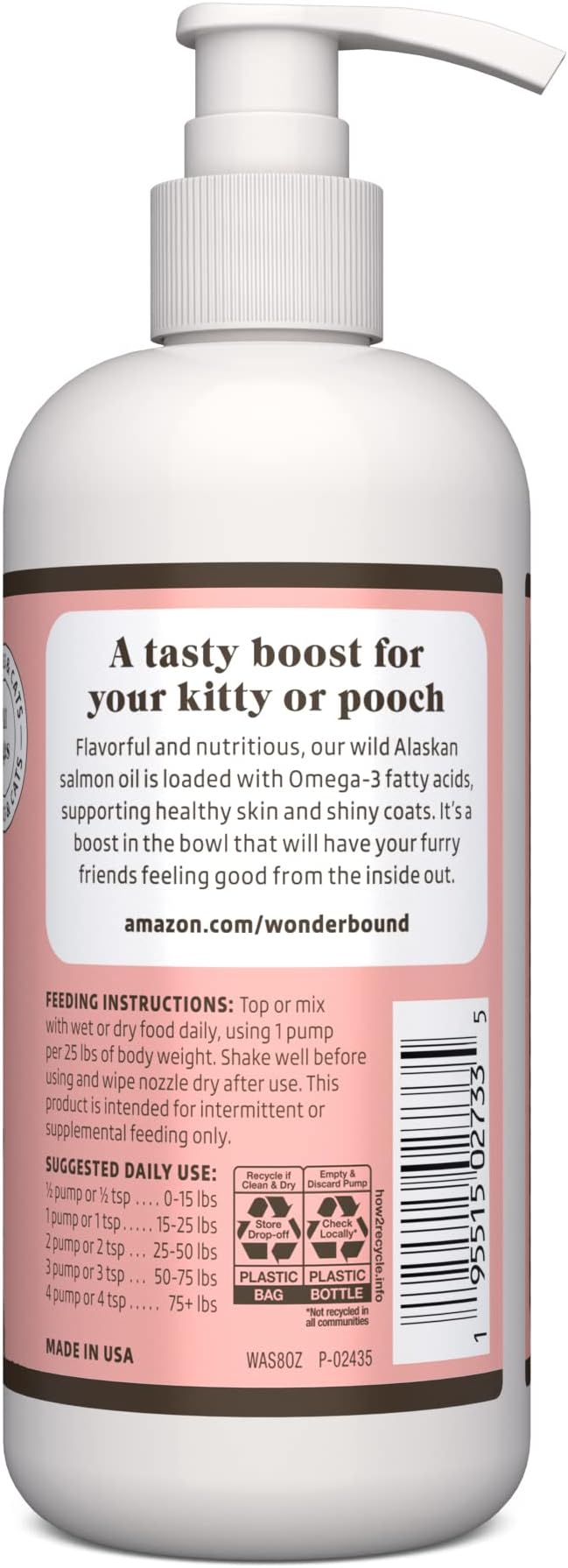 Amazon Brand - Wonder Bound Wild Alaskan Salmon Oil - Skin and Coat Support, Omega 3 Supplement for Dog and Cat , 8 fl oz-PawvioPets