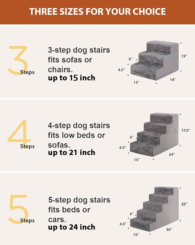Dog Stairs for Small Dogs,17.5" 4-Step Pet Stairs for High Beds and Couches，Dog Steps with Non-Slip Bottom and High-Density Foam Indoor Outdoor,Grey-PawvioPets