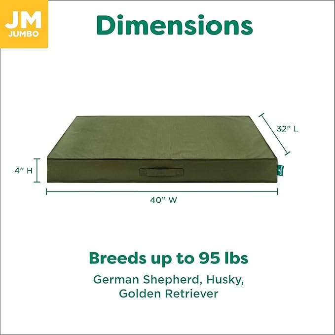 FurHaven Cooling Dog Bed – XL Foam Mattress for Joint Pain Relief, Waterproof Liner, Removable Washable Cover, Durable for Outdoor Use, Deluxe Grid Indoor/Outdoor Bed – Green, Jumbo-PawvioPets