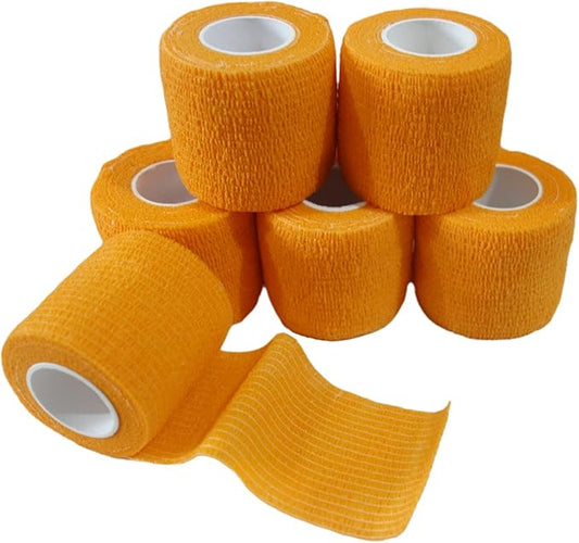 6 Pack 2" x 5 Yards Self Adhesive Bandage Wrap Breathable Cohesive Vet Wrap for Pets, Elastic Self-Adherent Tape for Sports, Wrist, Ankle (Orange)-PawvioPets