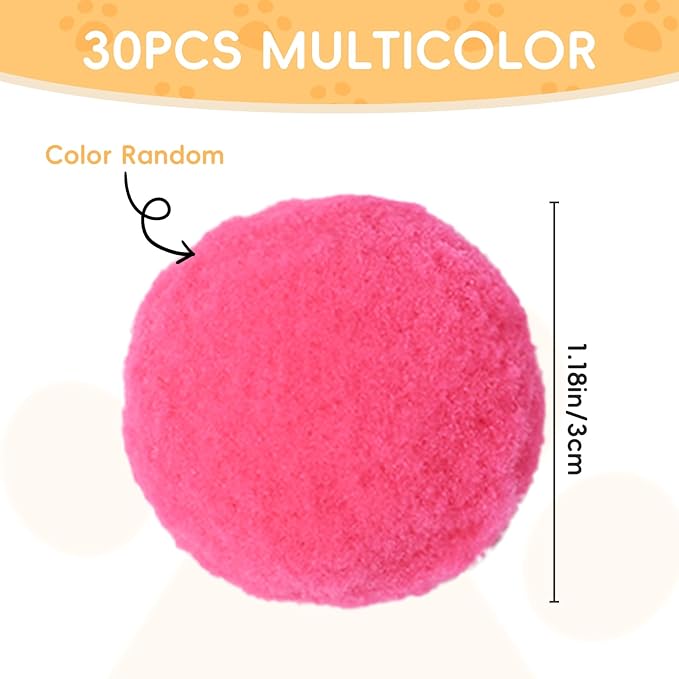 30 Pcs Soft Plush Cat Ball,Cat Toy Balls,Bulk Cats Toys,Puff Balls,Fuzzy Colorful Cats Ball for Pet Playing Exercising-PawvioPets
