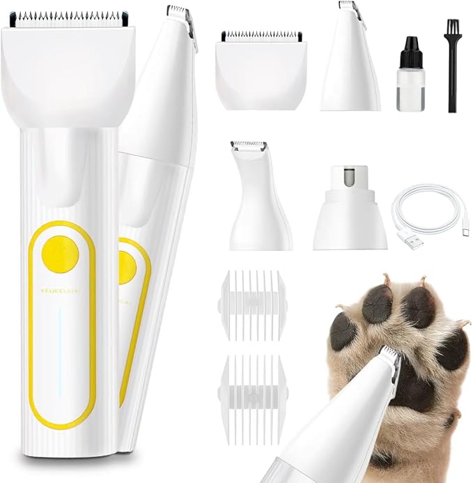 Dog Clippers Grooming Kit, 4-in-1 Low-Noise Dog Paw Trimmer, Shaver, Nail Trimmer and Nail Grinder 2025 New Electric Cordless Pet Grooming Kit-PawvioPets