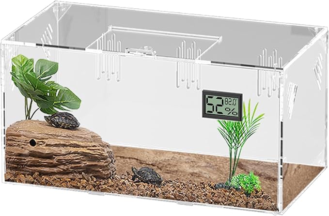 Acrylic Tarantula Enclosure, Reptile Terrarium Breeding Tank w/Temperature Hygrometer,Habitat Reptiles Feeding Box Isopod Terrarium Cage for Insect Lizard Home Office (Reptile-Tank-L(No Tray))-PawvioPets