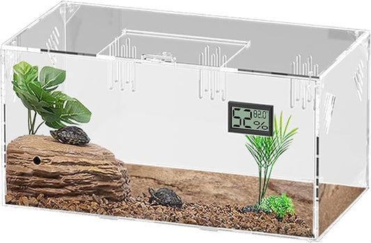 Acrylic Tarantula Enclosure, Reptile Terrarium Breeding Tank w/Temperature Hygrometer,Habitat Reptiles Feeding Box Isopod Terrarium Cage for Insect Lizard Home Office (Reptile-Tank-S(No Tray))-PawvioPets