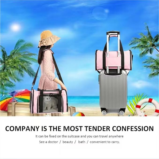 Cat Carrier Dog Carrier Pet Carrier Cat Bags for Small Medium Cats Dogs Puppies of 15 Lbs,of Airline Approved Small Dog Bag Soft Sided,Collapsible Travel Puppy Carrier (Medium, Pink)-PawvioPets