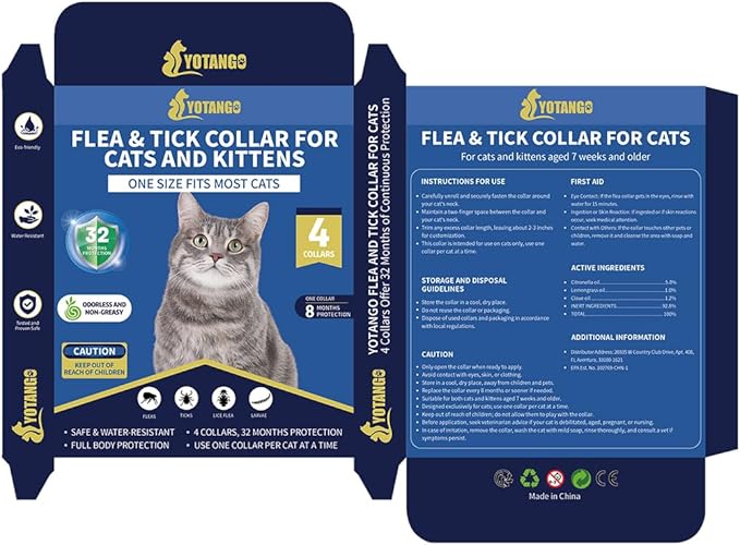 4 Pack Flea Collar for Cats, 32 Months Flea and Tick Prevention for Cats, Waterproof Cat Flea Collar, Natural Cat Flea and Tick Treatment, Adjustable Flea and Tick Collar for Cats Kittens(4 Colors)-PawvioPets