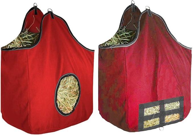 Derby Originals Large 24 OZ Canvas Horse Hay Bag 2 Sided Combo Design X Wide Gusset and 6 Month Warranty-PawvioPets