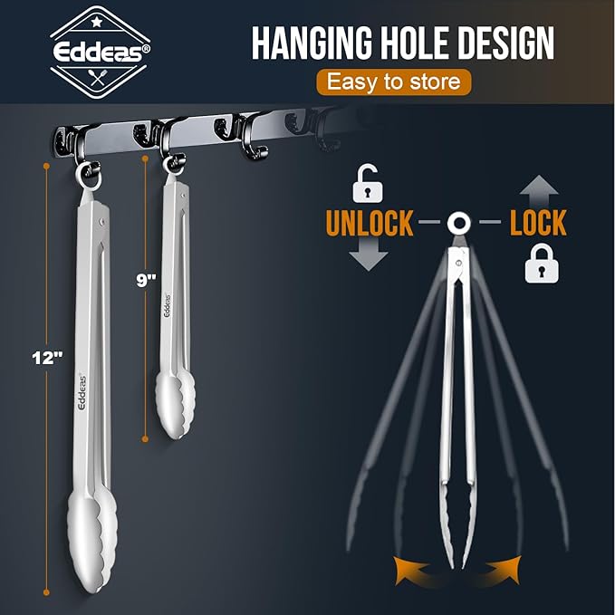 All Metal Tongs For Cooking - Heat Resistant 600 Degrees Stainless Steel Kitchen Tongs, Set of 2-9" & 12 inch, Locking Tongs, For Food,Salad, BBQ, Grilling, Dishwasher safe-PawvioPets