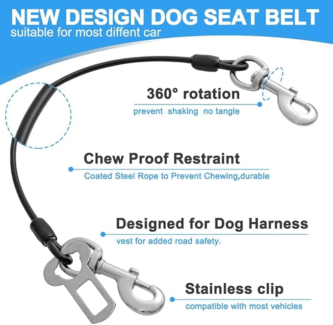 Dog Seat Belt Harness for Car,2pcs Dog Seatbelt of Coated Wire Leash Safety Restraint,No Chew Tether Cable Vehicle Dogs Accessories,Double Clips & Latch (Black, 24 inch/60 CM)-PawvioPets