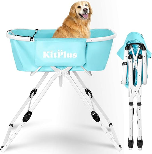 Elevated Portable Dog Bathtub, 5 Height Adjustable Dog Washing Station for Pet Shower and Grooming Foldable Bathing Tub with Storage & Anti-Slip Design for Small Large Dogs Cats-PawvioPets
