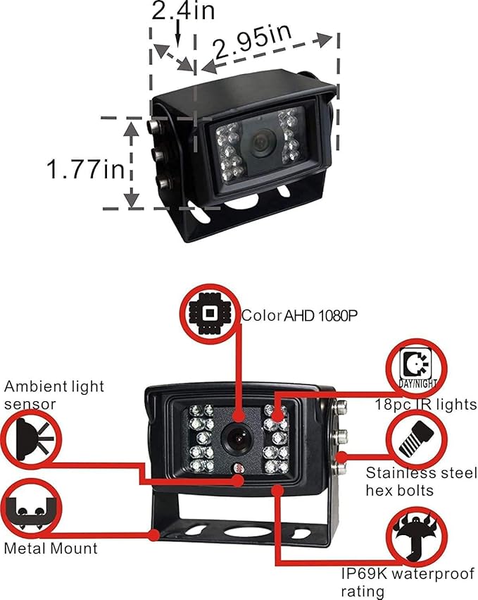 AHD 1080P 7" Reverse Rear View Backup Dual Camera System, Two Cameras with Night Vision Waterproof IP69K Vibration-Proof 10G for Truck/Trailer/RV/Bulldozer/Crop Sprayer/Agricultural Equipment-PawvioPets