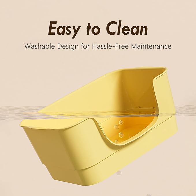 Extra Large Cat Litter Box with High Sides,23.23"×16.34"×8.46",Jumbo Kitty Litter Box with Low Entry,XL Cat Boxes for Indoor Cats,Easy to Clean,Anti-Splashing (Yellow)-PawvioPets
