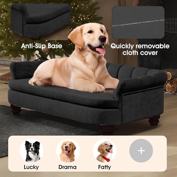 Dog Couch Sofa Bed, Comfortable Pet Sofa for Large and Medium Dogs, Soft Velvet Cushion, Durable Dog Furniture for Living Room-PawvioPets