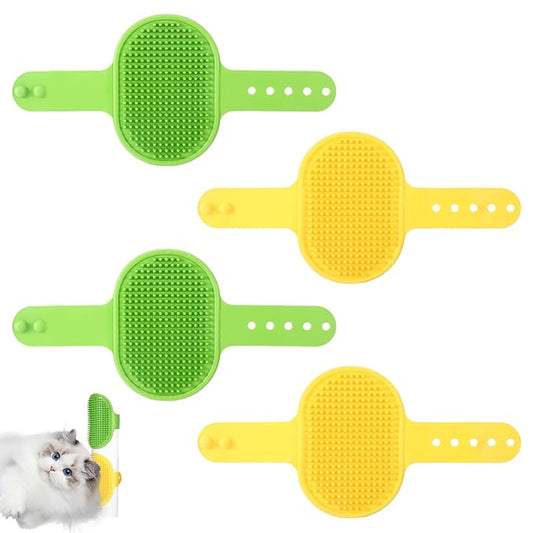 4Pcs Adjustable Cat Self Groomer, Silicone Cat Brushes for Indoor Cats Grooming Self Cleaning, Cats Face Scratchers Massager for Corner Scratcher, Pet Supplies (Green & Yellow)-PawvioPets