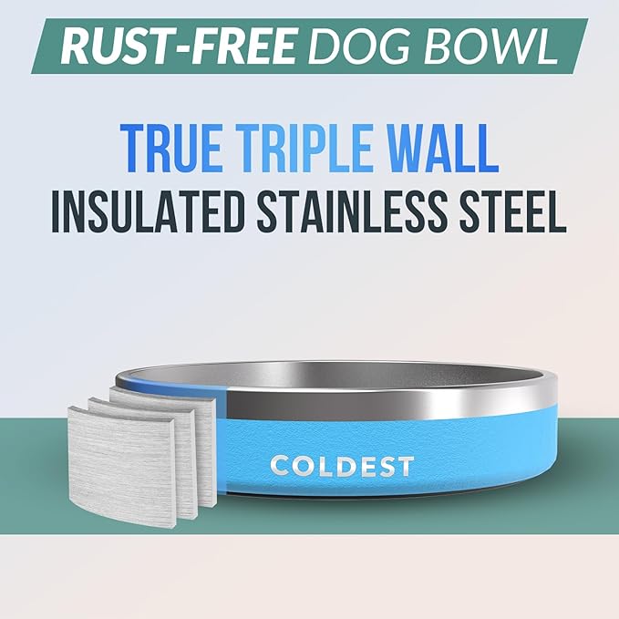 Coldest Dog Bowl - Anti Rust Metal, Non Slip, 3 Layers Insulated Stainless Steel Dog Bowls - Spill Proof & Heavy Duty - Water Bowl for Dogs, Cats & Pets, Dish Washer Safe (21 oz, Celestial Blue)-PawvioPets