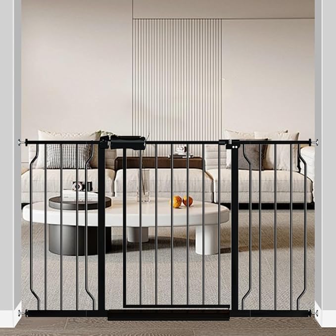Fairy Baby Extra Wide Baby Gate 48-53 Inch Wide, Walk Through Pressure Mounted No Drill, Long and Large Tension Gate for Pet and Kids, Black-PawvioPets