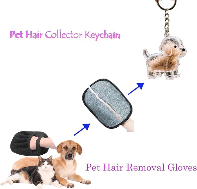 2Pcs Five-Finger Pet Hair Removal Glove for Dogs,Reusable Cat Grooming Gloves,Pet Hair Collector Keychain,Electrostatic Pet Hair Removal Tool for Furniture,Car,Couch,Carpet,Essential Pet Supplies-PawvioPets